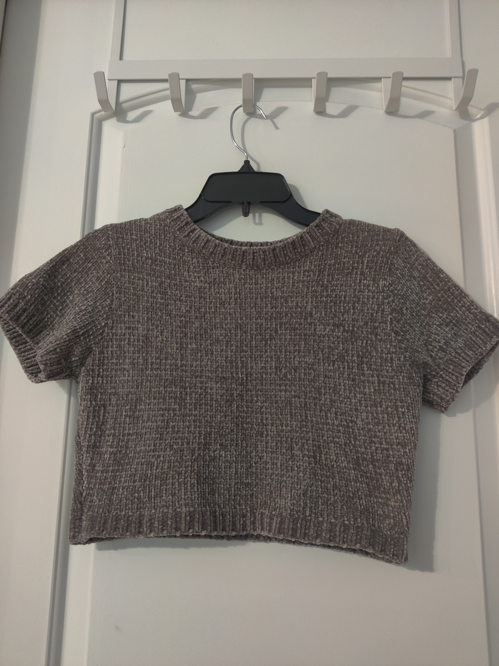 MAJORELLE Cropped Short-Sleeve Crewneck Sweater - Taupe Heather